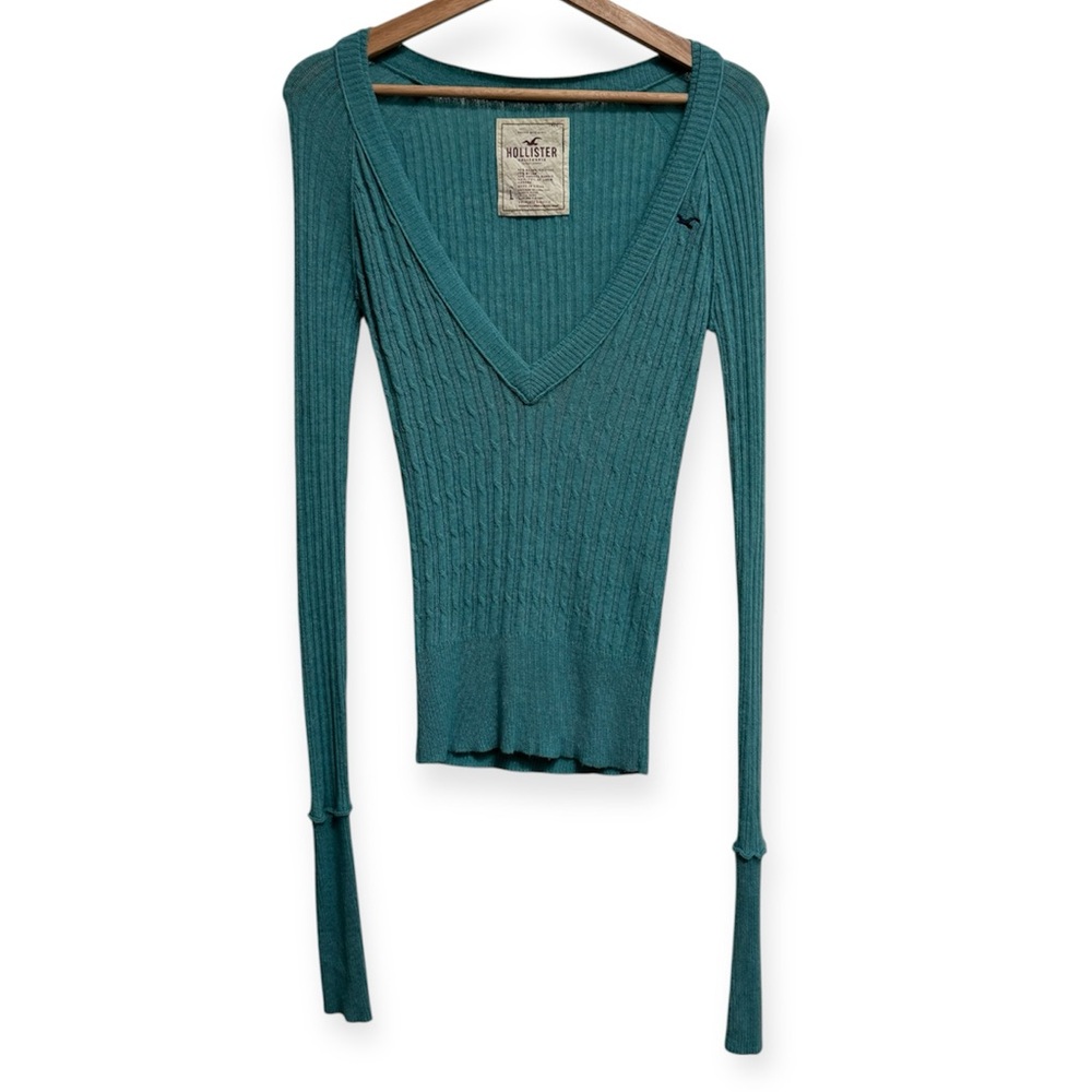 Vintage Hollister Y2K Ribbed Knit Deep V-Neck Sweater Large